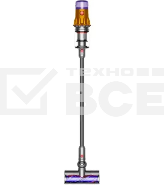 Пылесос вертикальный Dyson SV46 V12 Detect Slim Absolute серебристый/желтый, питание от аккумулятора, 150 Вт, уборка сухая, пылесборник 0.35 л, работа от АКБ max 60 мин.