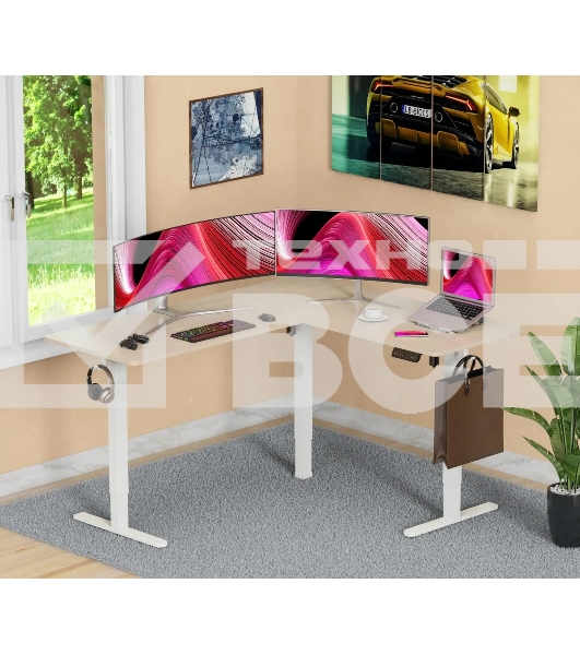 Стол для компьютера Cactus угловой подъемный столешница МДФ, белый дуб каркас белый 140x72x60 см (CS-EDXL-WWD)