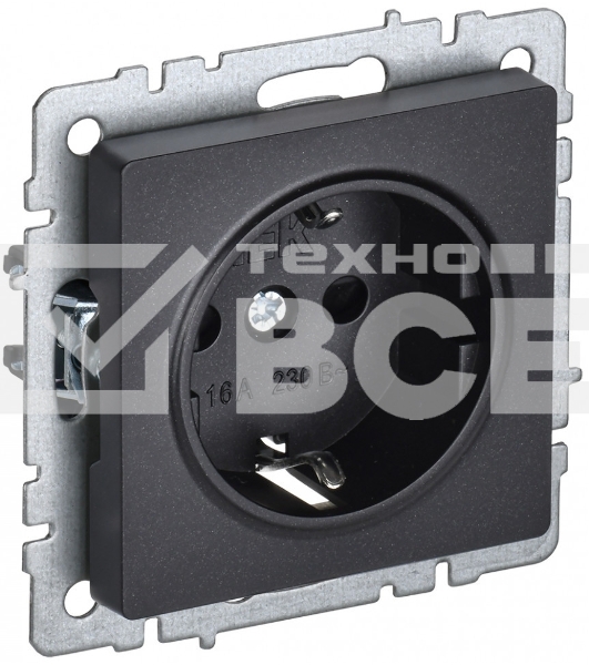 Розетка 1-местная IEK BRITE РС14-1-0-БрЧ (BR-R14-16-K02) с заземлением, с защитными шторками, 16А, черный