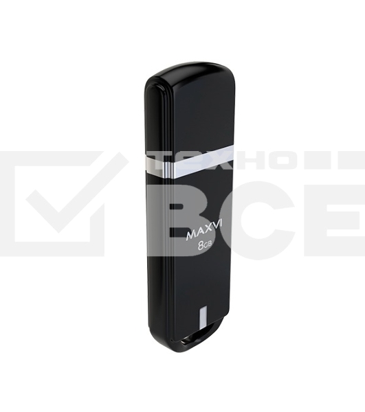 Флеш диск Maxvi P3 8GB USB 2.0 black, монолит с колпачком, ABS пластик
