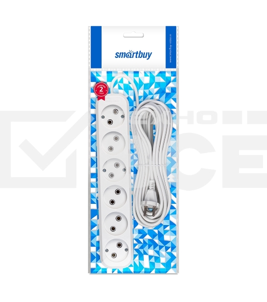 Удлинитель Smartbuy, 6 гнезд 10 метров 10А/2,2 кВт без заземления ПВС 2х1,0 (SBE-10-6-10-N)
