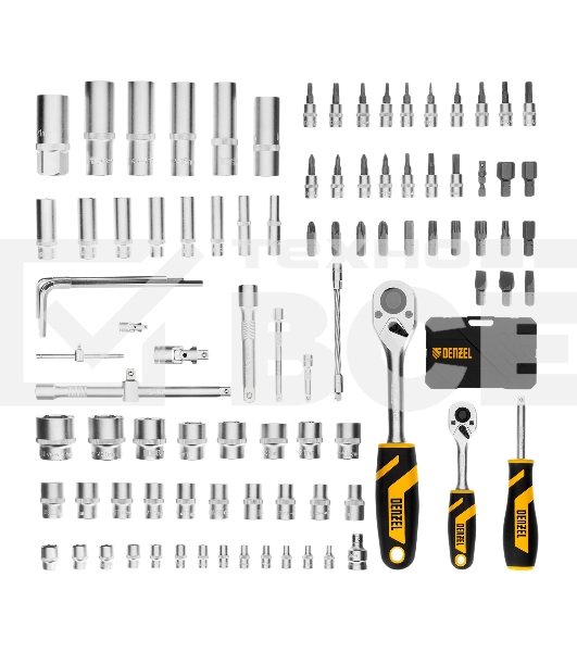 Набор инструментов Denzel 1/2', 1/4', CrV, S2, пластиковый кейс, 94 предмета