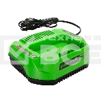 Зарядное устройство GreenWorks 60V (2932007)'Зарядное устройство Greenworks (модель) - используется для заряда аккумуляторных батарей Гринворкс 60 вольт на 2 А/ч,4 А/ч и 6 А/ч.Время зарядки данных аккумуляторов составляет: 2 А/ч = 60 минут; 4 А/ч = 120 минут.Зарядка оснащается системой автоматического отключения при достижении максимального заряда батареи для сохранения рабочих характеристик Li-Ion, а также специальным чипом, который защищает батарею от перегрева. Эти современные системы интеллектуального заряда обеспечивают сохранность дорогостоящего лития от преждевременной потери своих свойств и обеспечивают максимально возможный срок службы батареи. Для устойчивости зарядка имеет прорезиненные ножки. Для крепления на стену есть специальная проушина. На корпусе зарядки присутствую индикаторы заряда. Питание зарядного устройства осуществляется от сети 230 вольт переменного тока 50-60 Гц, 1,9 Ампер.Преимущества модели: Совместимость с аккумуляторами Greenworks 60V; Чип для защиты от перегрева, фото3