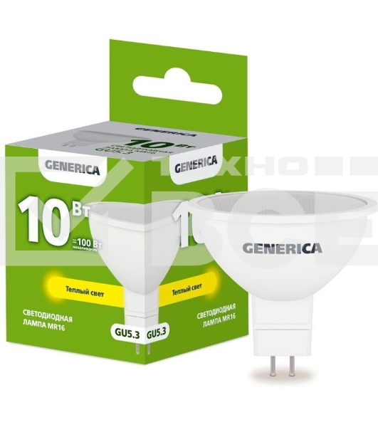 Лампа LED MR16 IEK LL-MR16-10-230-30-GU5-G софит 10Вт 230В 3000К GU5.3 GENERICA