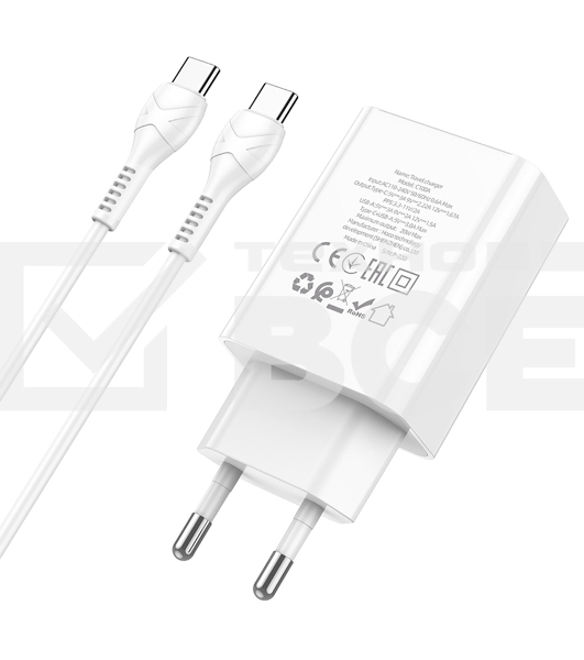 Сетевое зарядное устройство HOCO (6931474769824) C100Aaa 1USB+1Type-C 3.0A QC3.0 PD 20W, белый
