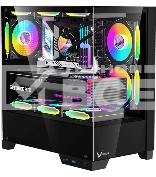 Компьютерный корпус AeroCool/Formula Crystal Z1M Plus FR черный без БП mATX 5x120мм 2xUSB 3.0 1xUSB3.1 audio bott PSU