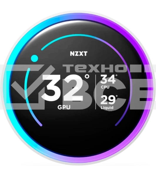 Система жидкостного охлаждения для ПК/Water Cooling System NZXT Kraken Elite 280 RGb (250W, 280мм, LED temp., белый/Fans: 2x140мм, 98.61CFM, 34.5dBA, 2000RPM/Pump height 65мм, 2800RPM, Rad thickness 27мм/S: 1851, 1700, 1200, 115X, AM5, AM4)