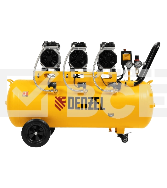 Компрессор безмаслянный малошумный Denzel DLS 1800/100,1800 Вт, 3х600, 100 л, 345 л/мин