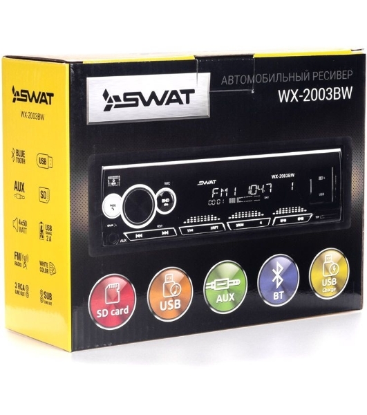 Автомагнитола SWAT WX-2003BW, 1 DIN, Bluetooth, USB Type-A, AUX