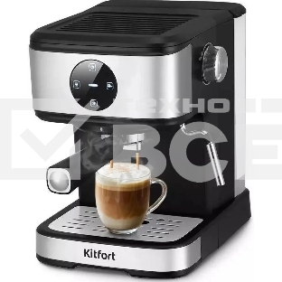 Кофеварка рожковая Kitfort КТ-7224 нержавеющая сталь/черный, исп. кофе - молотый, 1.5 л, 1100 Вт, 15 Бар.