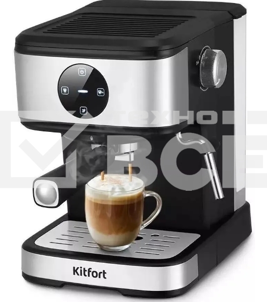 Кофеварка рожковая Kitfort КТ-7224 нержавеющая сталь/черный, исп. кофе - молотый, 1.5 л, 1100 Вт, 15 Бар.