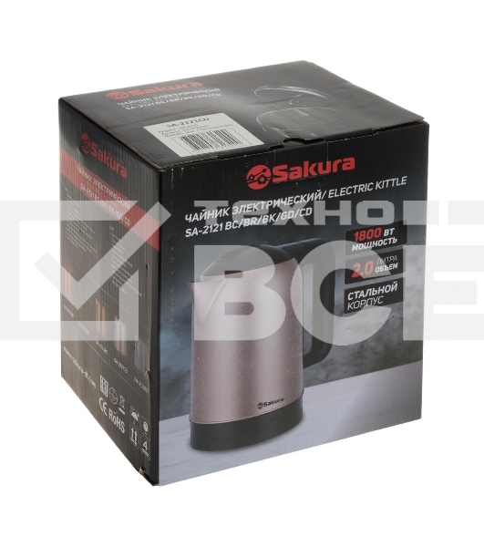 Чайник электрический Sakura SA-2121CD 2л, нержавейка, шампань/крап
