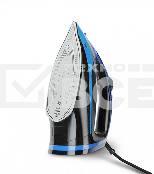 Утюг BQ SI1005 Black-Blue. Мощность 3000 Вт, Резервуар для воды 350 мл, Постоянная подача пара 60 г/мин, Паровой удар 200 г, Керамическое покрытие EasyGlidePRO, Защита от перегрева, Вертикальное отпраивание, LED индикатор, Мерный стакан для воды в комплек