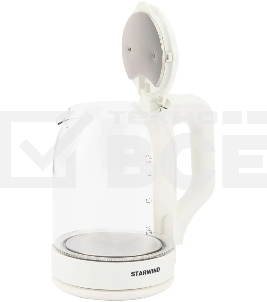 Чайник электрический StarWind SKG1056 1,8 л, 2000 Вт, белый/прозрачный