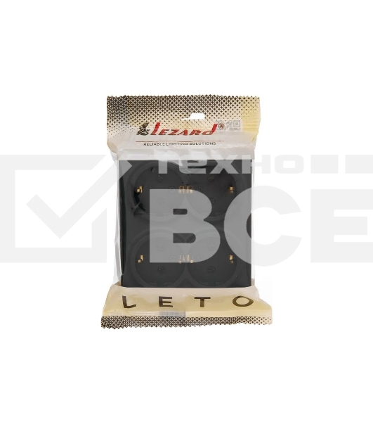 Розетка 4-мест. с заземл. LEZARD LETO 752-4200-127BDP закрытый корпус ПБТ черн. бархат