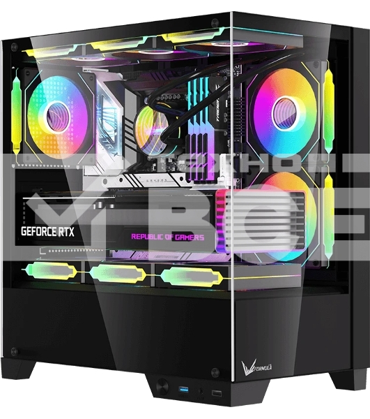 Компьютерный корпус AeroCool/Formula Crystal Z1M Plus FR черный без БП mATX 5x120мм 2xUSB 3.0 1xUSB3.1 audio bott PSU