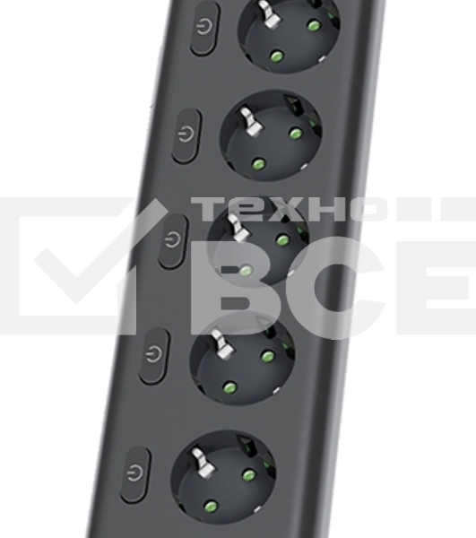 Сетевой фильтр QUMO Power Bar Light SPFSU2 (P-0009), 5 розеток, 2500 Вт, 10A, каб.3м 3*1 мм медь, 4U+2C (2,4A),Bl