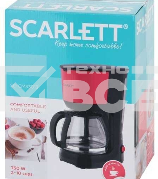 Кофеварка капельная Scarlett SC-CM33013 красный/черный, исп. кофе - молотый, 1.25 л, 750 Вт.