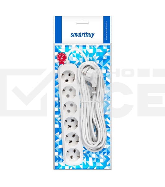 Удлинитель Smartbuy, 6 гнезд 10 метров 16А/3,5 кВт с заземлением ПВС 3х1,0 (SBE-16-6-10-Z)