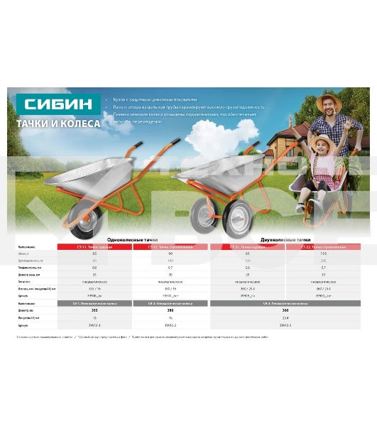 Тачка садовая двухколесная СИБИН СТ-21 100 кг