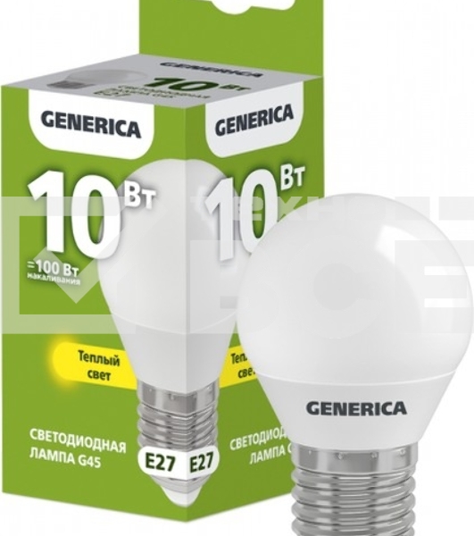 Лампа LED G45 IEK LL-G45-10-230-30-E27-G шар 10Вт 230В 3000К E27 GENERICA