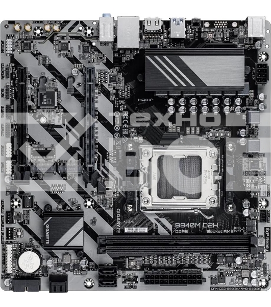 Материнская плата Gigabyte B840M D2H, AM5, AMD B840, 2xDDR5, 4xSATA, 2xM.2, 1xPCIe 4.0 x16, 1xPCIe 3.0 x4, 1xHDMI, 1x2.5Gb LAN, 2xUSB-A 5Gbps, 8xUSB-A 2.0, 3x3.5 мм, 7.1, mATX
