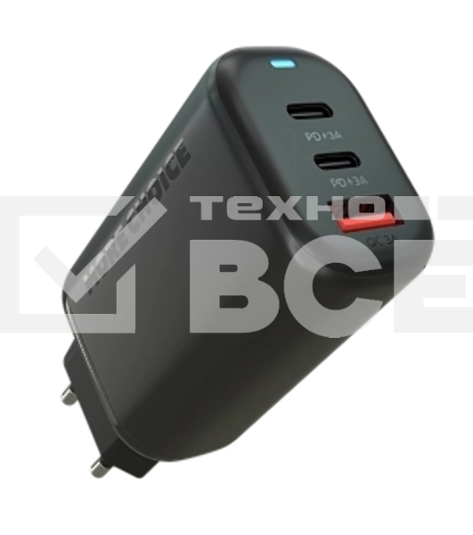 Сетевое зарядное устройство MORE CHOICE (4610196409646) NC79 1USB+2Type-C 3.0A PD 65W быстрая зарядка черный