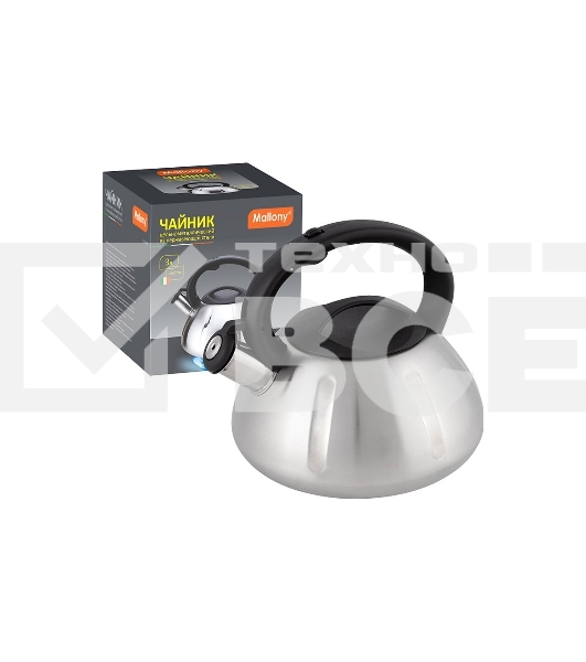 Чайник для плиты из нерж. стали MALLONY MAL-066, 3 литра, цельнометаллический, матовый, со свистком (910086)