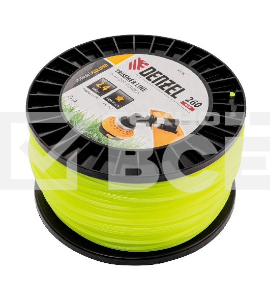 Леска для триммера Denzel звезда, 2,4мм х 260м, на DIN катушке FLEX CORD