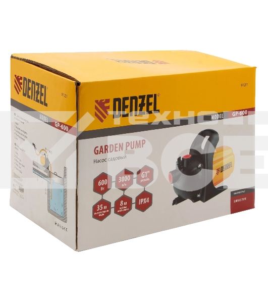 Насос Denzel GP600 садовый поверхностный 600Вт 3000л/ч подъем 35м