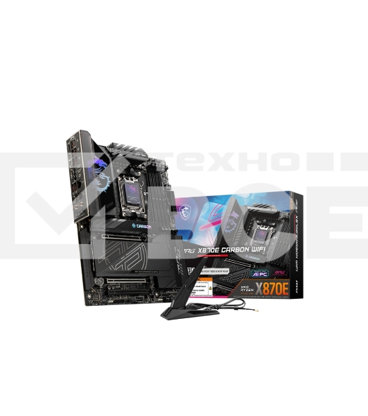 Материнская плата MSI MPG X870E CARBON WIFI, AM5, AMD X870E, 4xDDR5, 4xSATA, 4xM.2, 1xPCIe 5.0 x16, 1xPCIe 5.0 x4, 1xPCIe 4.0 x4, 1xHDMI, 2xUSB-C, 2x1Gb LAN, 9xUSB 3.2 Gen 2, 2xUSB4, 2x3.5 мм, 7.1, ATX
