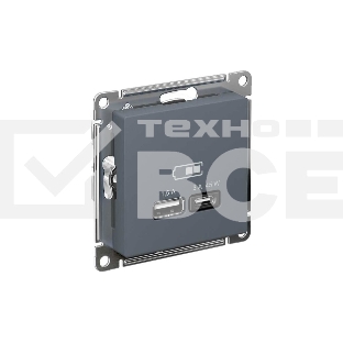 Розетка SE AtlasDesign USB A + тип-C 45W высокоскор. заряд. QC, PD, мех. грифель