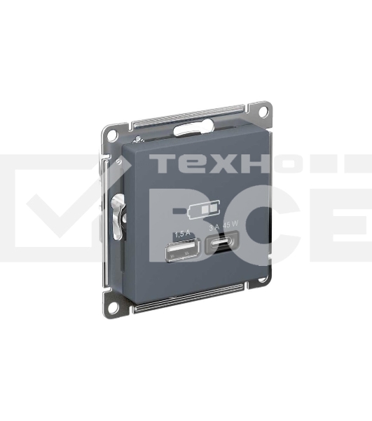 Розетка SE AtlasDesign USB A + тип-C 45W высокоскор. заряд. QC, PD, мех. грифель