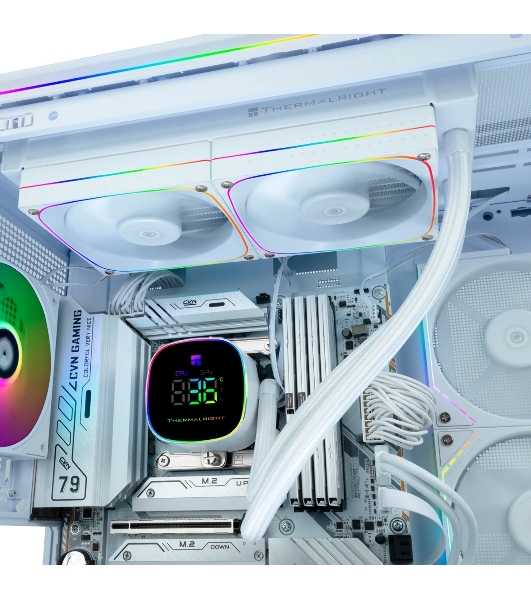 Система жидкостного охлаждения Thermalright Frozen Horizon 240 Digital (240мм, LED temp., White, ARGB/Fans: 2x120мм, 68.9CFM, 28.2dBA, 2000RPM/Pump height 53.2мм, Rad thickness 27мм/S: 1700, 1200, 1851, 115X, AM5, AM4)