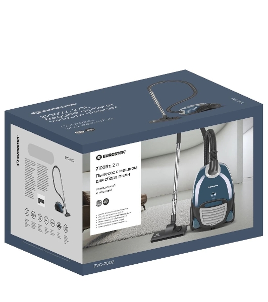 Пылесос Eurostek EVC-2002 синий, 400/2100 Вт, уборка сухая, пылесборник мешок 2 л