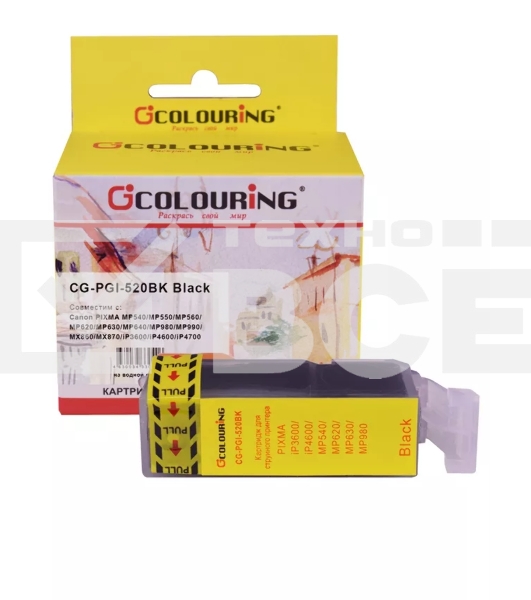 Картридж струйный Colouring CG-PGI-520BK черный с чипом водный (19 мл) для Canon Ip3600/IP4600/MP540/MP550/MP620/MP630/MP980