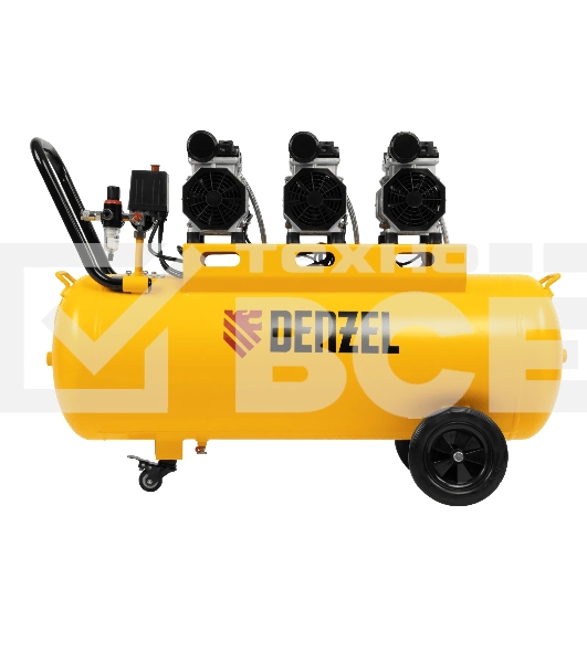 Компрессор безмаслянный малошумный Denzel DLS 1800/100,1800 Вт, 3х600, 100 л, 345 л/мин