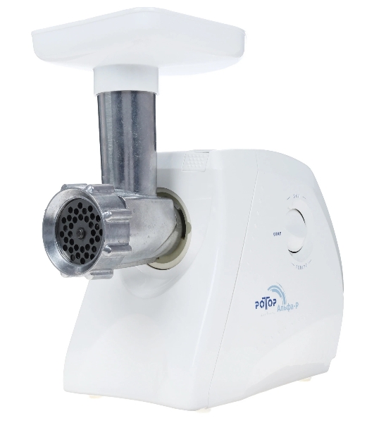 Мясорубка электрическая Ротор Альфа ЭМШ 35/250-2 белый, 1500 Вт, 0.6 кг/мин, защита от перегрузки, насадки - 4