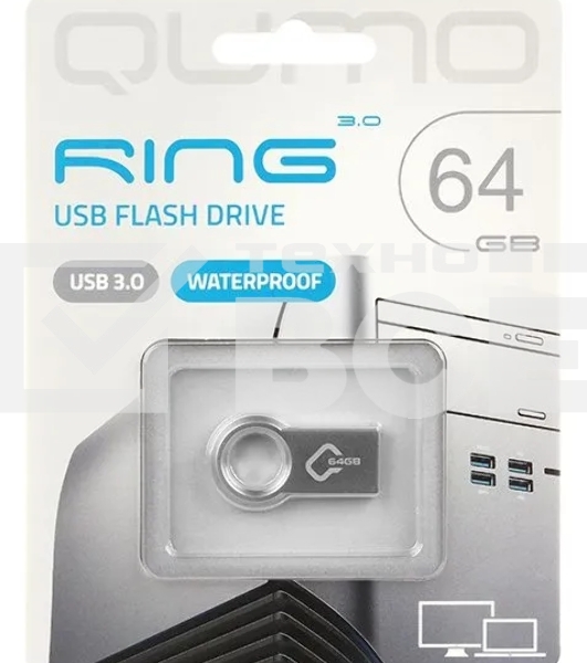 Флеш диск QUMO 64GB Ring USB 3.0 цвет корпуса металлик(QM64GUD3-Ring)