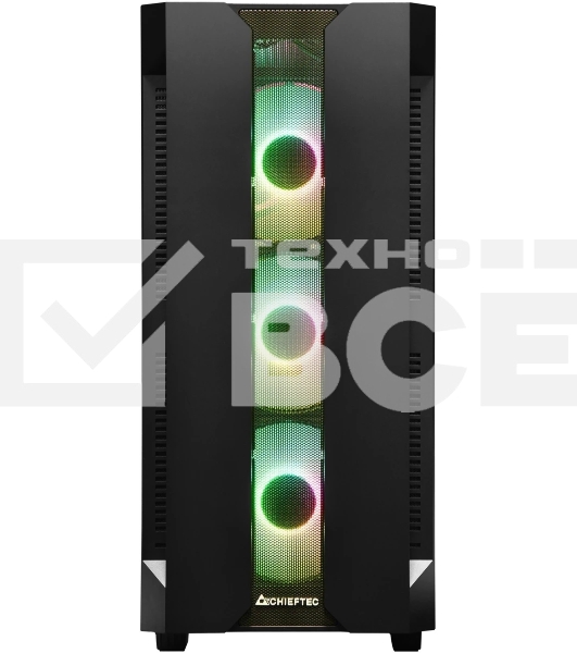 Компьютерный корпус CHIEFTEC HUNTER GS-01B-OP без БП, боковая панель из закаленного стекла, 3xARGB LED 120мм вентилятора спереди, 1xARGB LED 120мм вентилятор сзади, черный, ATX