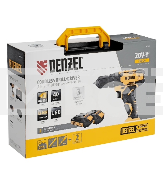 Дрель-шуруповерт аккумуляторная Denzel CDQ-20, 20В, 2 АКБ, Кейс