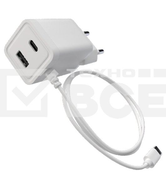 Сетевое зарядное устройство Maxvi A304T Type-C\USB 3A 15W + литой кабель Type-C 1.2м, белый