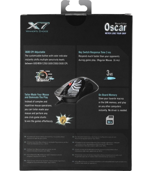 Мышь проводная A4Tech XL-747H синий, 3600 dpi, USB, кнопки - 7