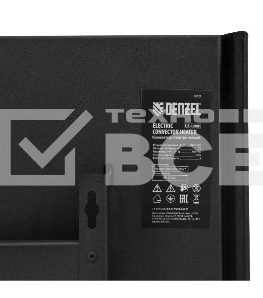 Конвектор Denzel XCE-1000B черный, 1000 Вт, 15 м2, термостат