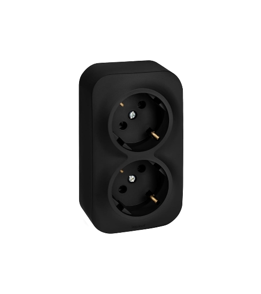 Розеточный блок двойной с заземлением предварительным подключением без шторок 16А 250В винтовые зажимы накладной Quteo IP20 Чёрный матовый