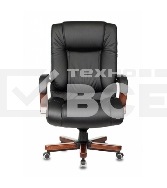 Кресло руководителя Бюрократ T-9925WALNUT/BLACK черный, кожа, крестовина дерево
