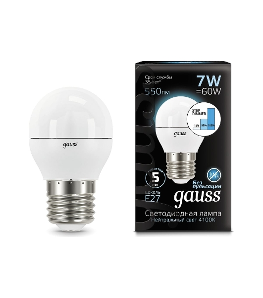 Лампа светодиодная Gauss LED Globe 7Вт E27 4100К step diммable (диммир.)