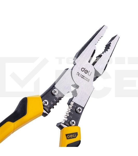 Комбинированные плоскогубцы многофункциональные Deli DL100008 215мм, (скручивание/зажим/резка/зачистка/обжим), сталь Cr-V, двухкомпонентная рукоять