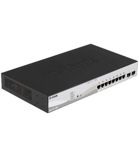 Коммутатор D-Link DGS-1210-10MP/FL2A, 8×1 Гбит/с PoE + 2×1 Гбит/с SFP, настраиваемый