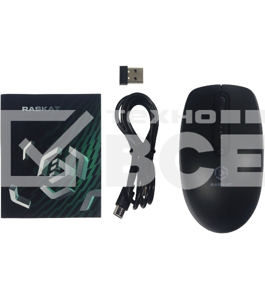 Мышь беспроводная Raskat M002WBR черный, 1600 dpi, радиоканал, Bluetooth, USB, кнопки - 4